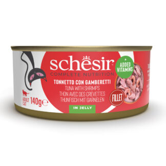 Schesir Complete Nutrition Fillet v želé 24 x 140 g - tuňák s krevetami