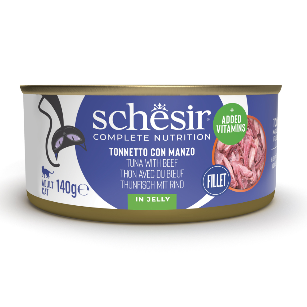 Schesir Complete Nutrition Fillet v želé 24 x 140 g - tuňák s hovězím