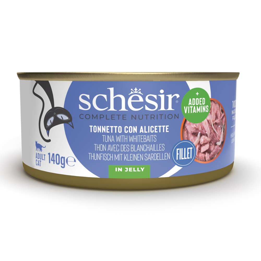 Schesir Complete Nutrition Fillet v želé 24 x 140 g - tuňák s bílou rybou