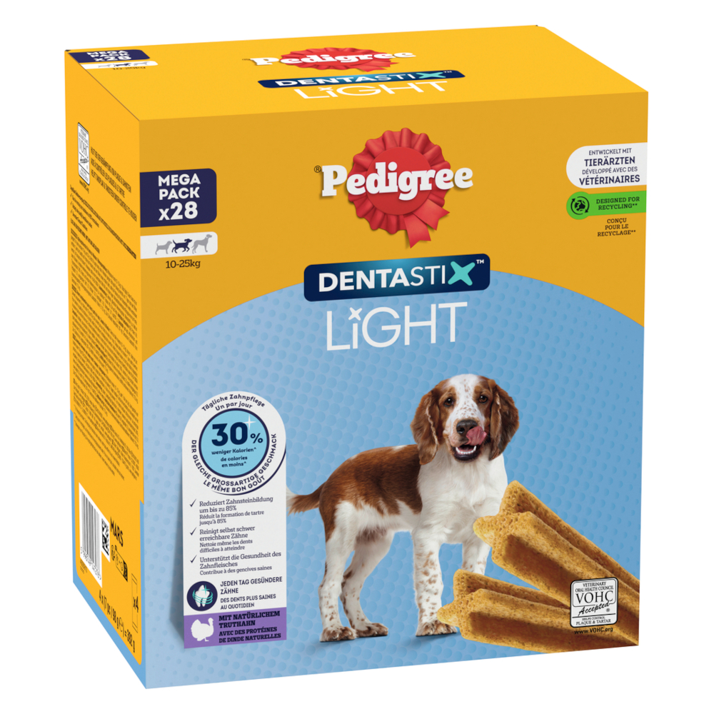 Pedigree Dentastix Light: Dental Chews pro střední psy (10 - 25 kg) - multibalení (168 kusů)