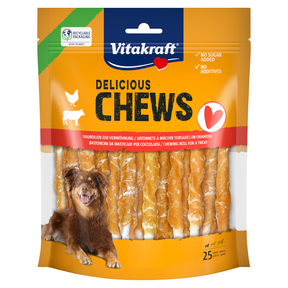 Vitakraft Delicious Chews žvýkací rolky kuřecí S - výhodné balení: 2 x 300 g (50 kusů)