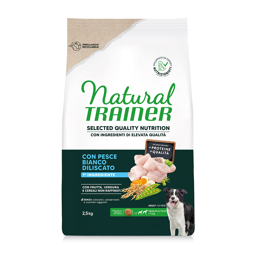Natural Trainer Selected Quality Nutrition Adult Medium & Maxi White Fish - výhodné balení: 2 x 2