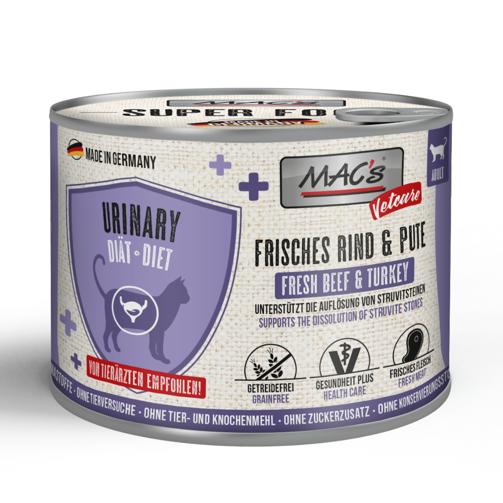 MAC's Cat Vetcare Urinary 24 x 200 g výhodné balení - hovězí a krůtí