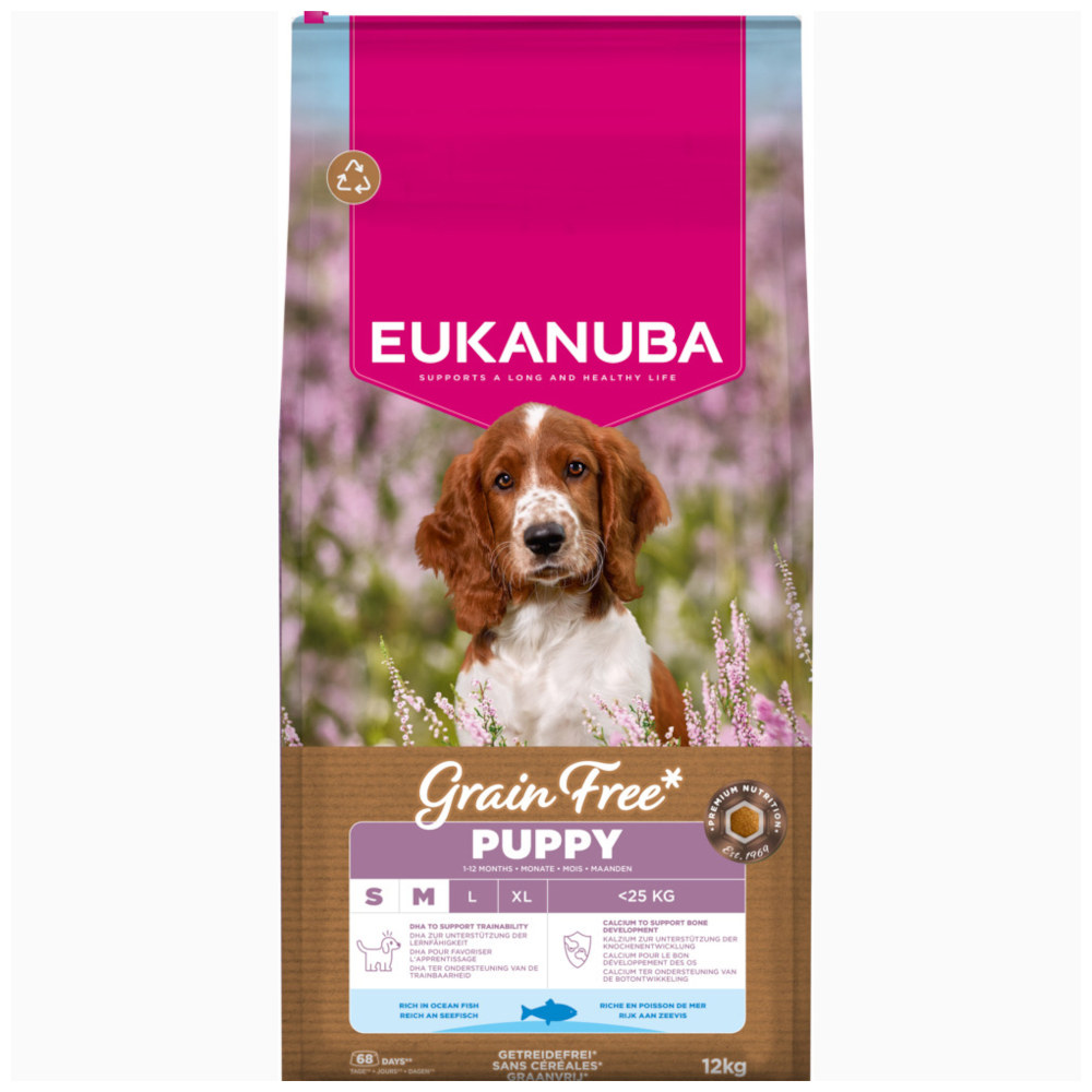 Eukanuba Grain Free Puppy Small & Medium Breed mořské ryby - 12 kg