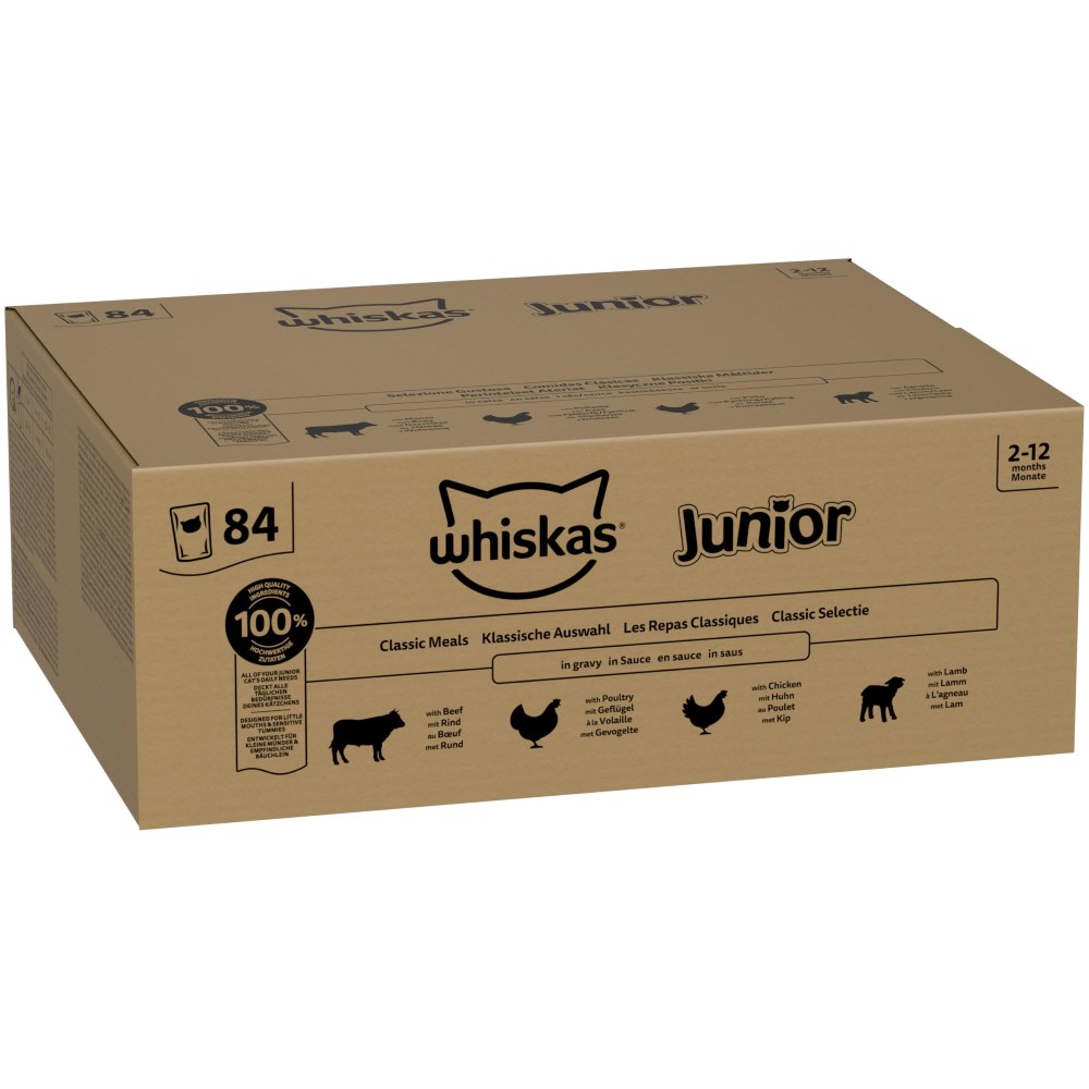 Jumbo balení Whiskas Junior kapsička 84 x 85 g Klasický výběr v omáčce