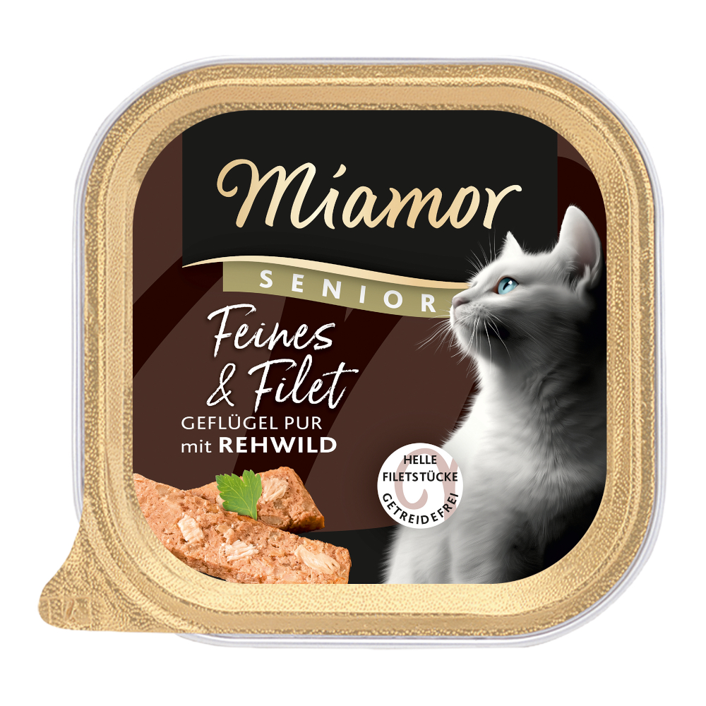 Výhodné balení Miamor Feines & Filet Senior 32 x 100 g - čistá drůbež se zvěřinou
