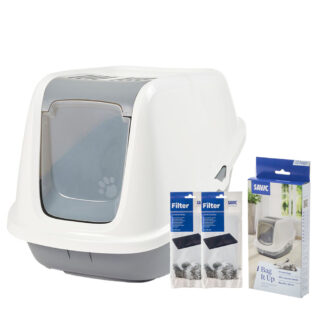 Savic toaleta pro kočky Nestor - startovací sada: šedá / bílá + 2 filtry + 12 sáčků Bag it up