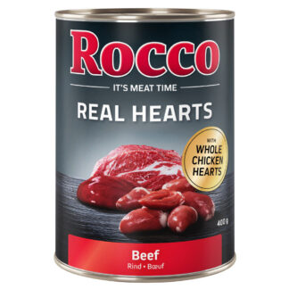 Výhodné balení: Rocco Real Hearts 24 x 400 g - hovězí s celými kuřecími srdci