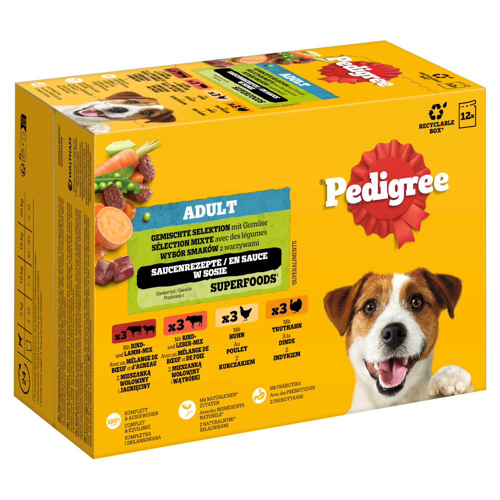 Pedigree Adult kapsičky multibalení - výhodné balení: smíšený výběr  v omáčce (4 varianty) 96 x 100 g