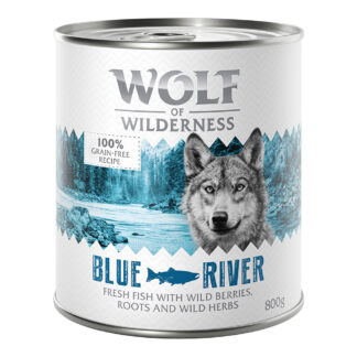 Výhodné balení: Wolf of Wilderness Adult 12 x 800 g - NOVÉ: Blue River - rybí