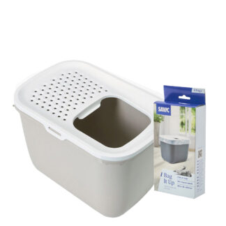 Toaleta pro kočky Savic Hop In - startovací sada: toaleta pískově béžová / bílá + 6ks sáčků Bag it up