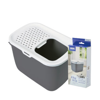 Toaleta pro kočky Savic Hop In - startovací sada: toaleta antracitová / bílá + 6ks sáčků Bag it up