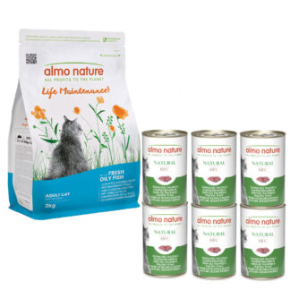 Míchané balení Almo Nature - 2 kg Holistic ryba & rýže + 6 x 140 g Classic pacifický tuňák