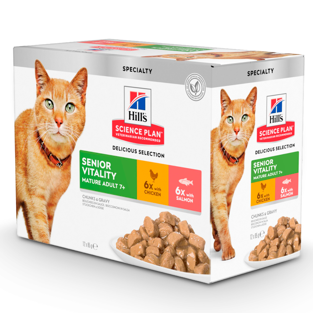 Hill's Science Plan Mature Adult 7+ Senior Vitality Chicken & Salmon 48 x 85 g (kuře a losos)