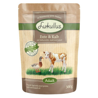 Lukullus Adult bez obilnin 24 x 300 g - kachní & telecí