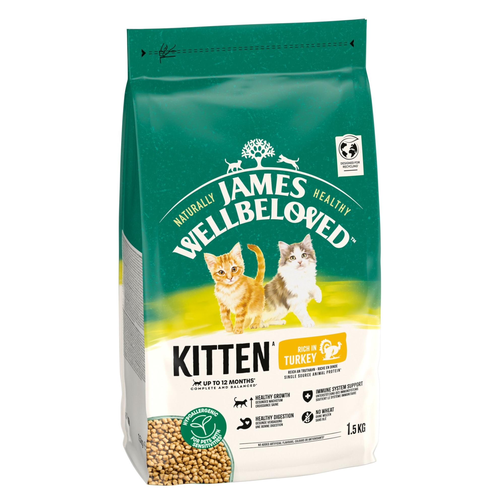 James Wellbeloved Kitten Hypoallergenic krůtí a rýže - výhodné balení: 3 x 1