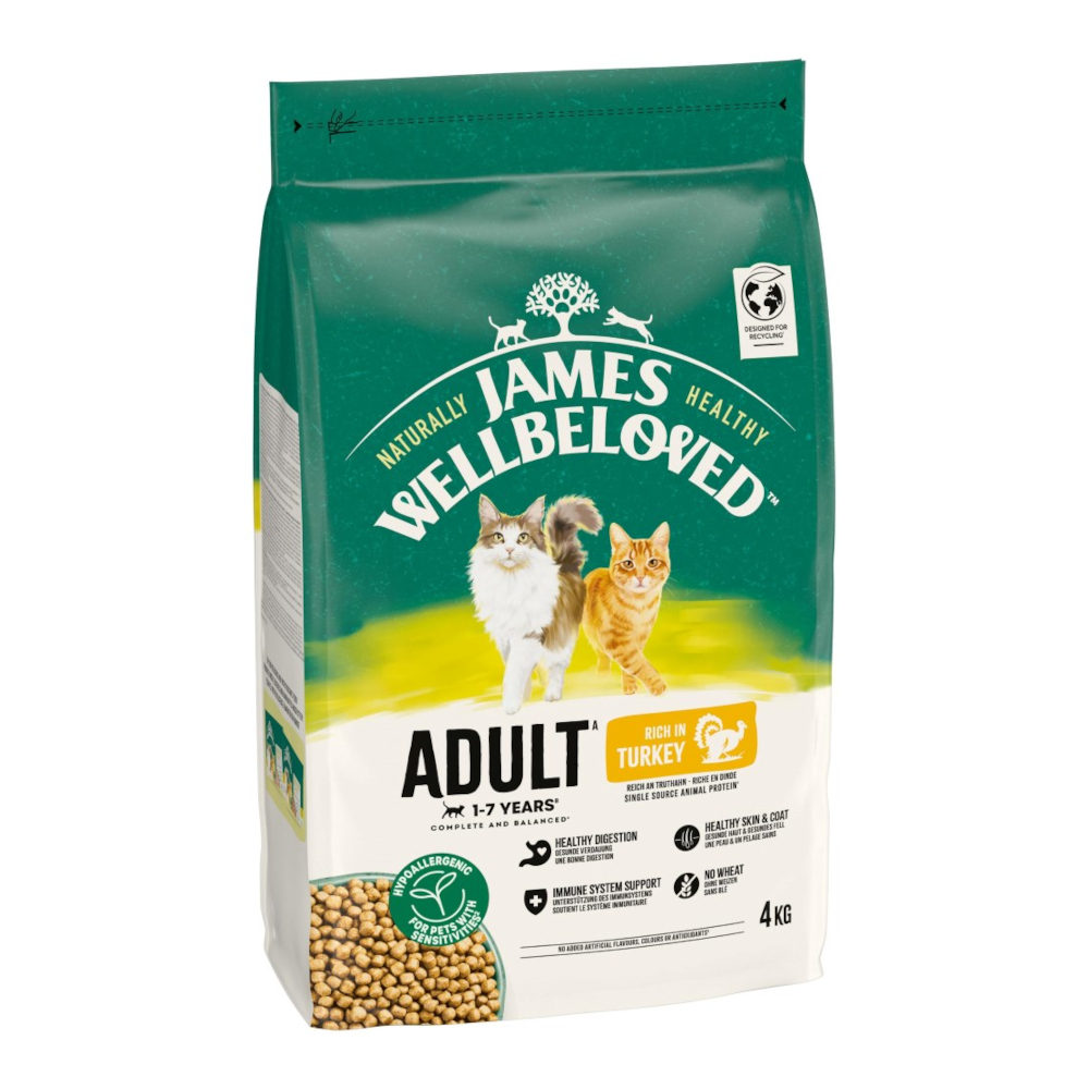 James Wellbeloved Adult Cat Hypoallergenic krůtí a rýže - výhodné balení: 3 x 4 kg