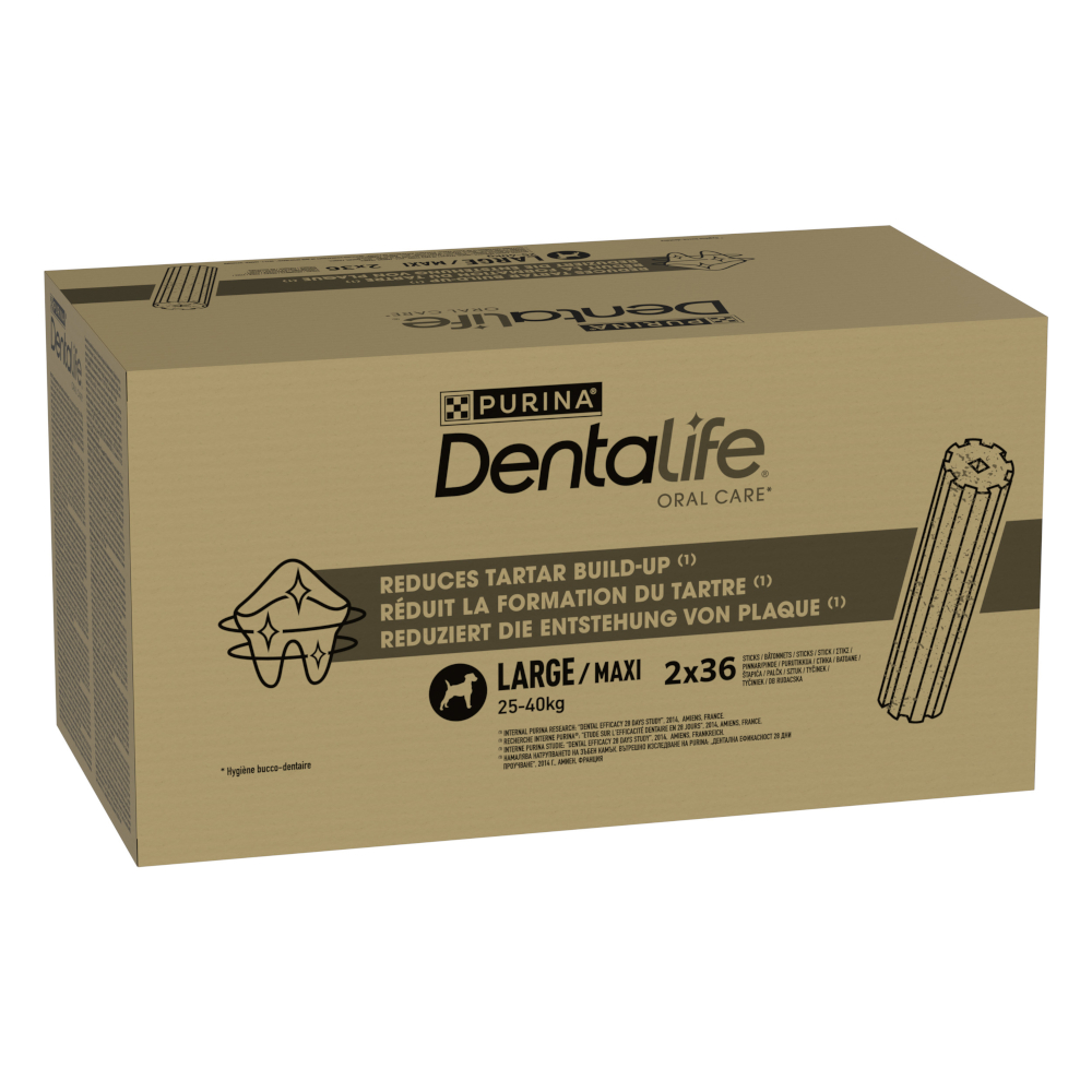 PURINA Dentalife pamlsky pro každodenní péči o zuby pro velké psy (25-40kg) - 2 x 72 tyčinek  (48 x 106 g)