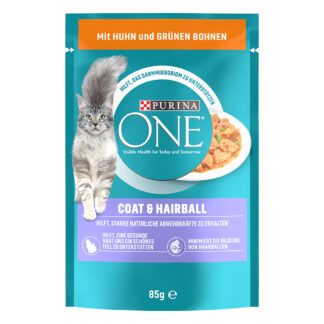 PURINA ONE Coat & Hairball - s kuřecím a zelenými fazolkami (52 x 85 g)