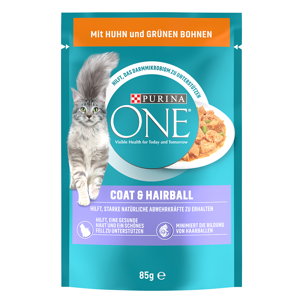PURINA ONE Coat & Hairball - s kuřecím a zelenými fazolkami (52 x 85 g)