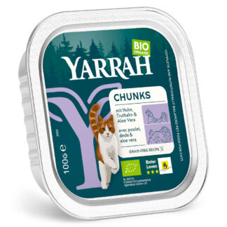 Yarrah Bio kousky v omáčce 24 x 100 g - bio kuře & bio krůta s bio aloe vera