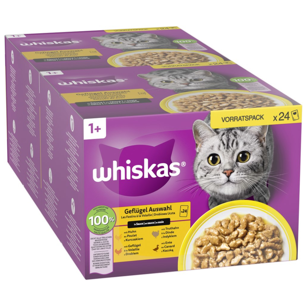 Whiskas 1+ Adult kapsičky 48 x 85 g - drůbeží výběr v omáčce (48 x 85 g) - Kuře