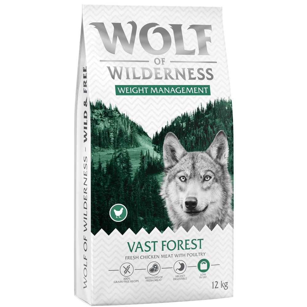 Wolf of Wilderness "Explore The Vast Forests" Weight Management - bez obilovin - Výhodné balení: 2 x 12 kg nová receptura