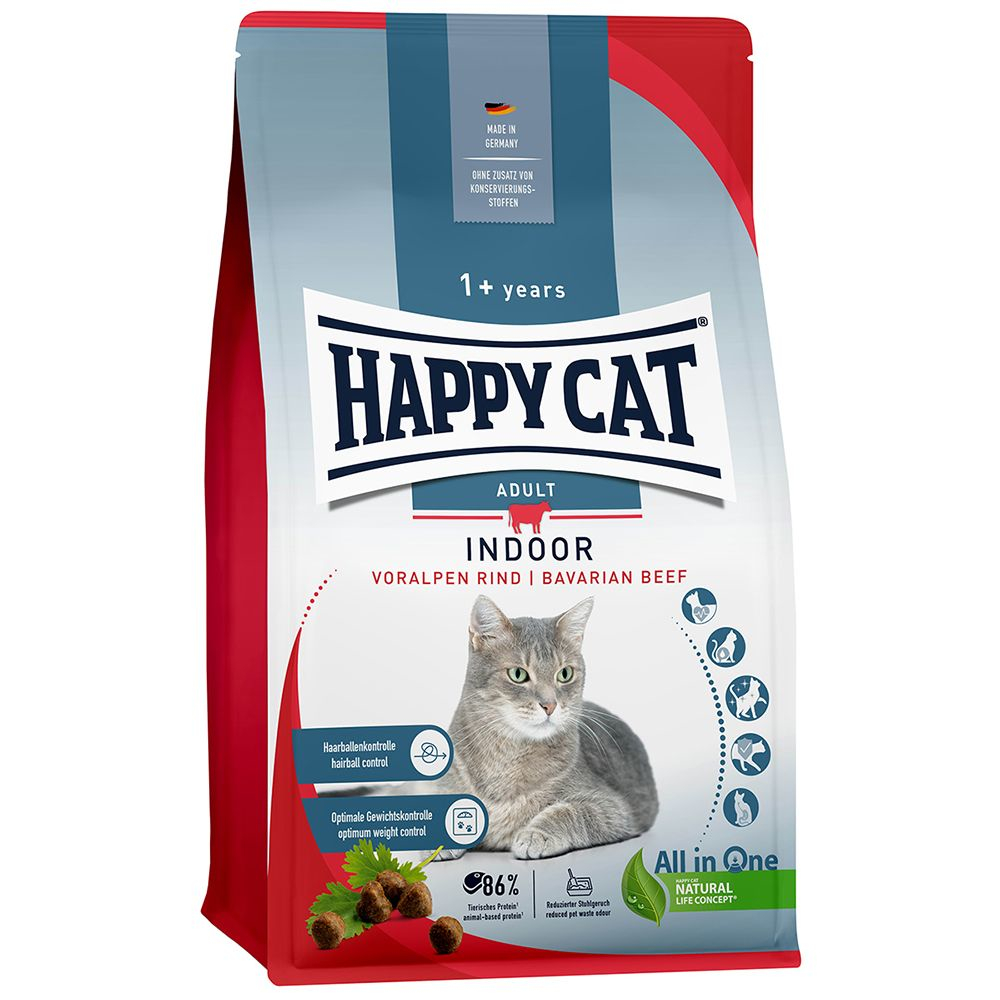 Happy Cat Indoor hovězí - výhodné balení: 2 x 4 kg