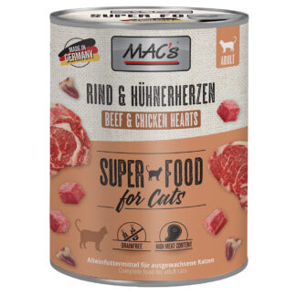 Výhodné balení MAC's Cat 12 ks (12 x 800 g) - Hovězí a kuřecí srdíčka