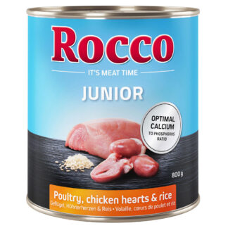 Rocco Junior 12 x 800 g - výhodné balení - drůbeží s kuřecími srdci a rýží