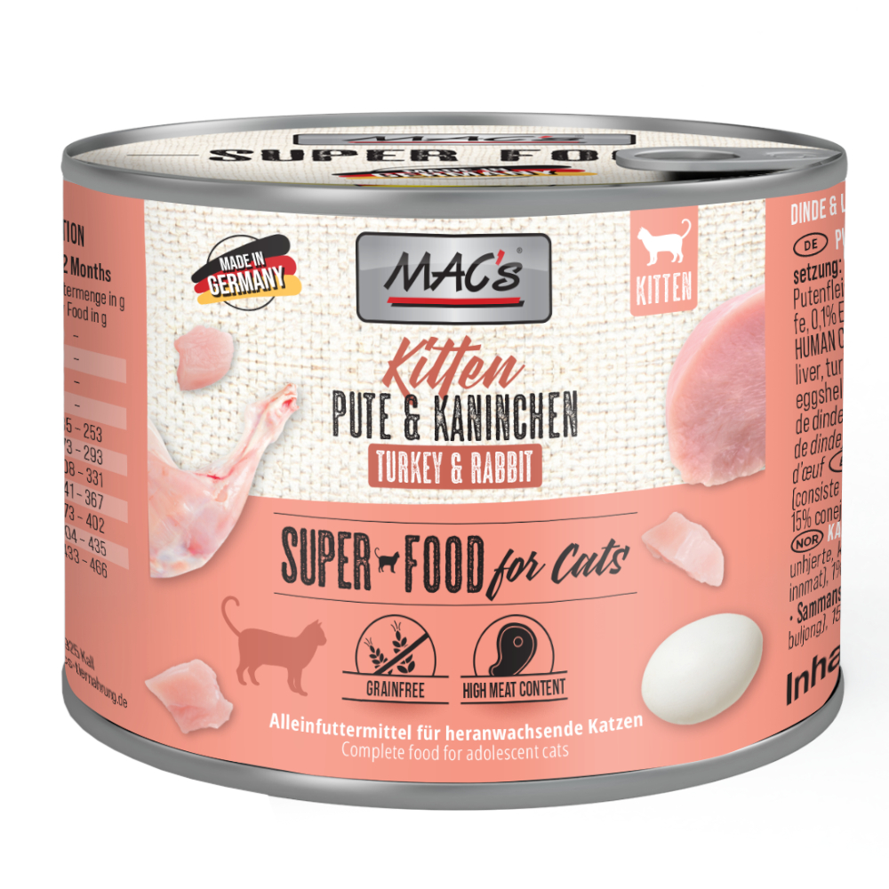 Výhodné balení MAC's Cat 24 ks (24 x 200 g) - Kitten (krůtí a králík)