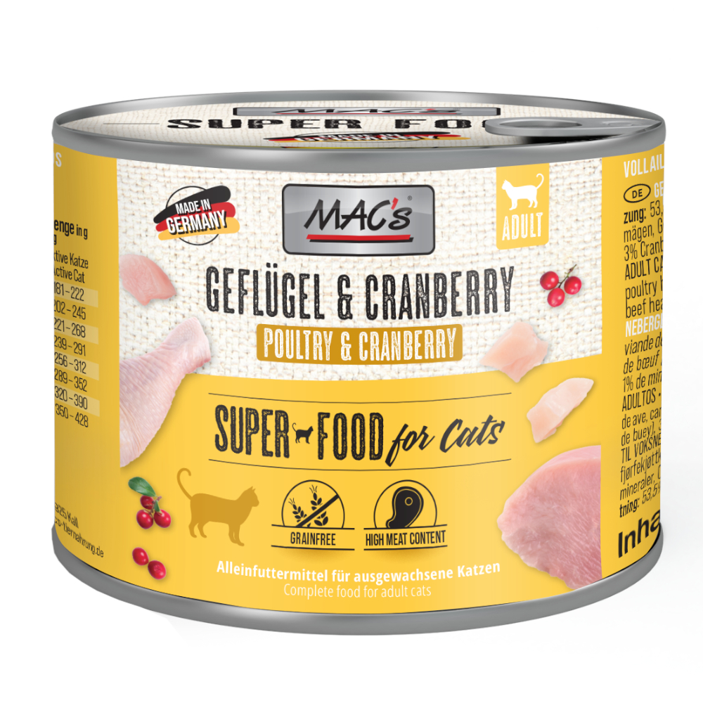 Výhodné balení MAC's Cat 24 ks (24 x 200 g) - Drůbeží a brusinky