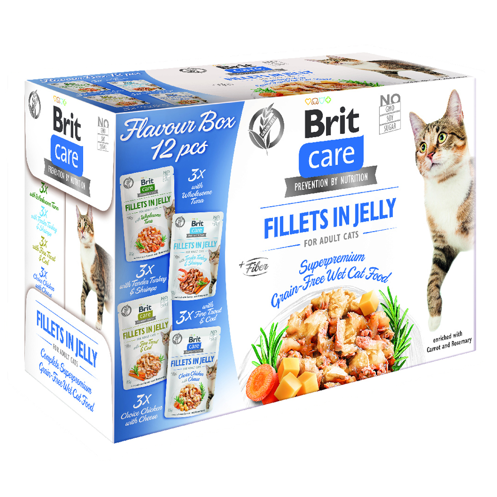 Brit Care Cat Fillets in Jelly 12 x 85 g - výhodné balení: 4 x Flavour box