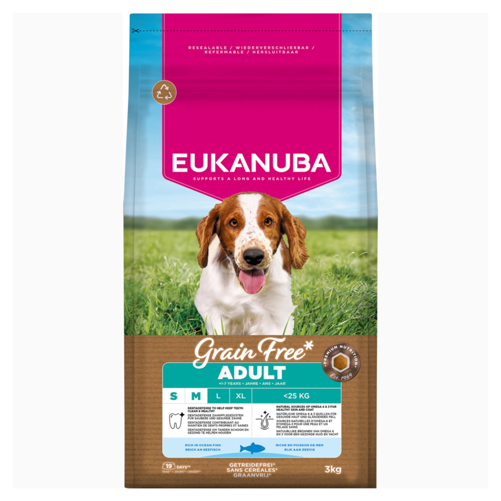 Eukanuba Grain Free Adult Small & Medium s mořskými rybami - výhodné balení: 2 x 3 kg