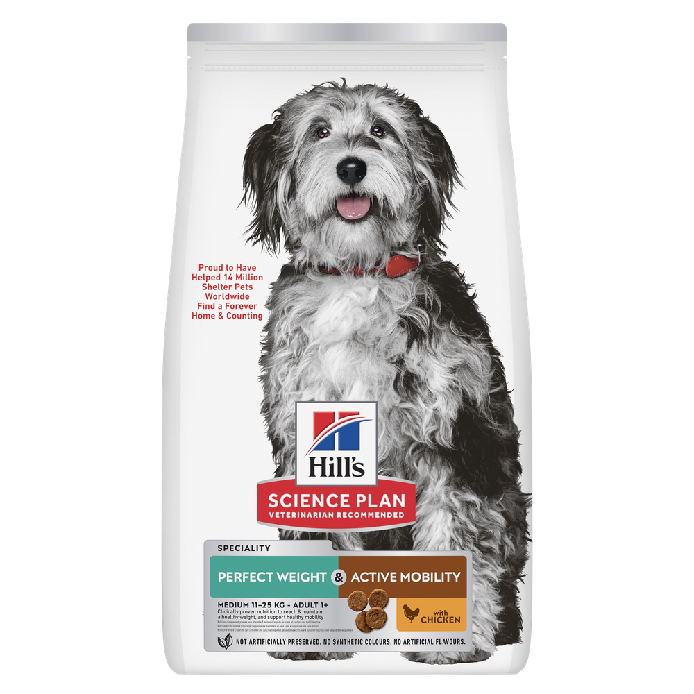 Výhodná balení Hill's Science 2 x velké balení - Adult Perfect Weight & Active Mobility Medium kuřecí (2 x 12 kg)