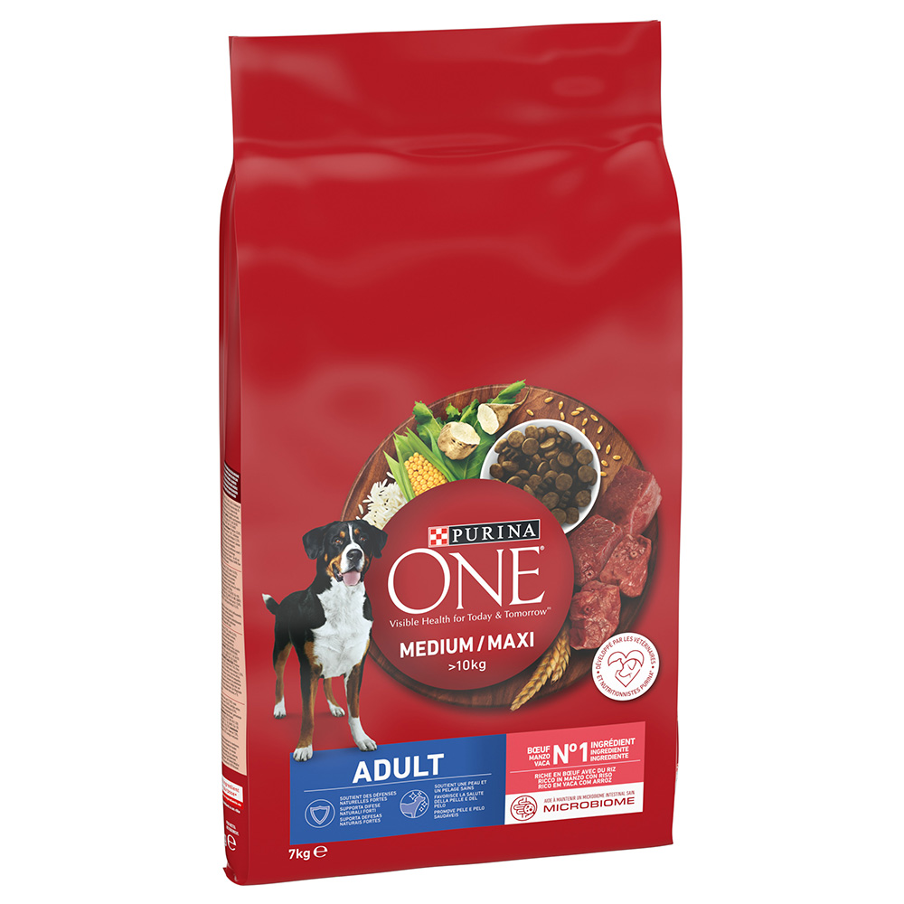 PURINA ONE Medium/Maxi Adult Beef & Rice - Výhodné balení: 2 x 7 kg