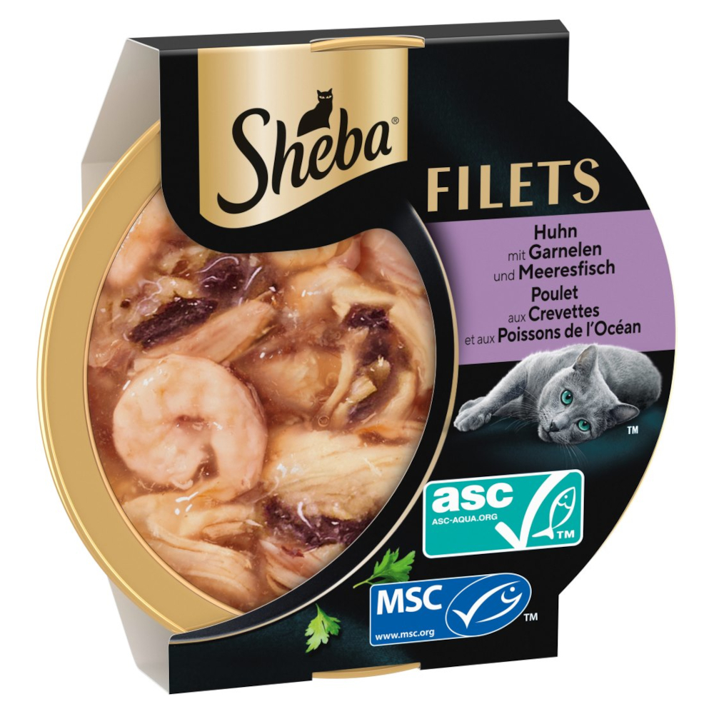 Filety Sheba Feine Filets 2 x 16 ks (32 × 60 g) - Kuřecí s krevetami
