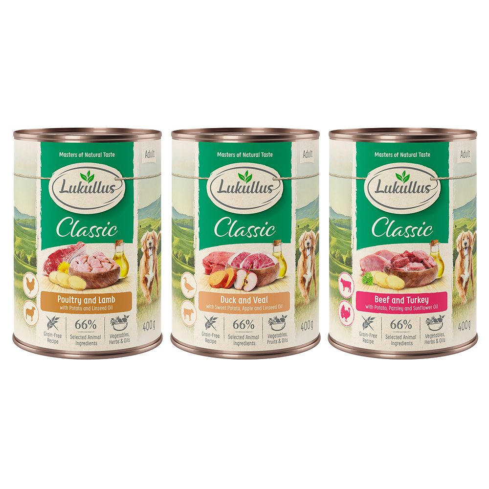 Výhodné balení Lukullus 24 x 400 g - Adult Mix bez obilovin (3 druhy)