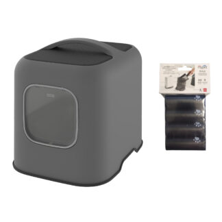 Rotho MyPet BIALA kočičí toaleta  - výhodná sada: kočičí toaleta anthrazit + 4 x sáčky