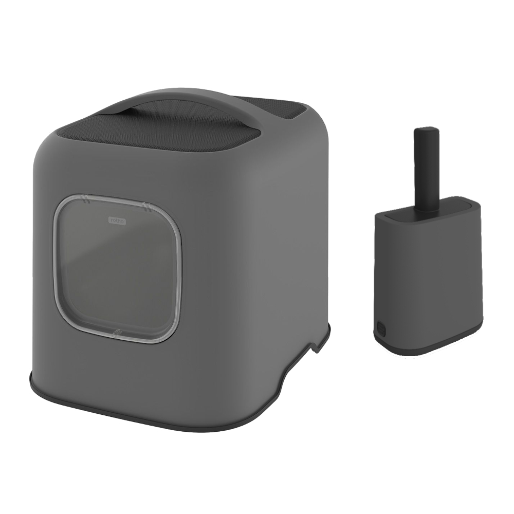 Rotho MyPet BIALA kočičí toaleta  - výhodné balení: kočičí toaleta anthrazit + lopatka s držákem