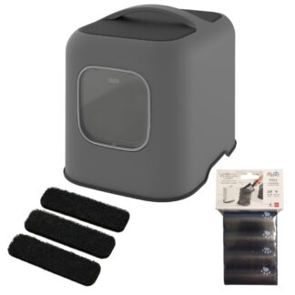 Rotho MyPet BIALA kočičí toaleta  - výhodné balení: kočičí toaleta anthrazit + 3 x Aktivní filtr + 4 x sáčky