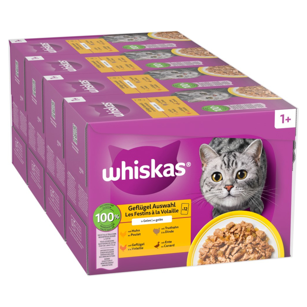 Whiskas 1+ Adult kapsičky 48 x 85 g - drůbeží výběr v želé (48 x 85 g)