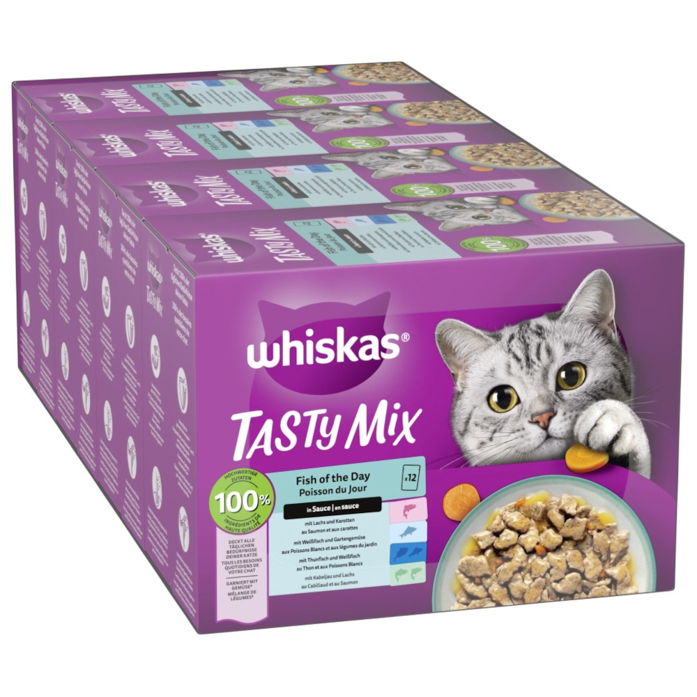 WHISKAS TASTY MIX Multipack kapsičky 144 x 85 g - Fish of the Day v omáčce