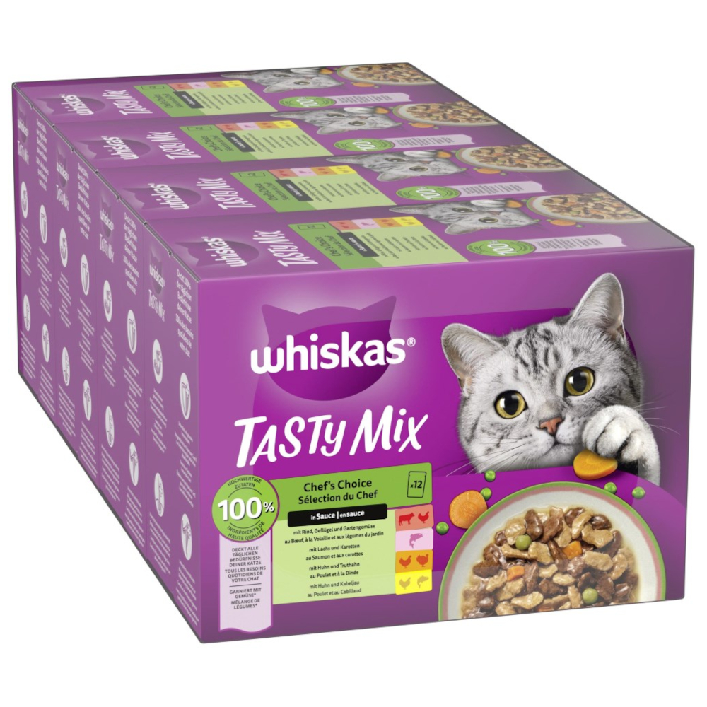 WHISKAS TASTY MIX Multipack kapsičky 144 x 85 g - Chef's Choice v omáčce