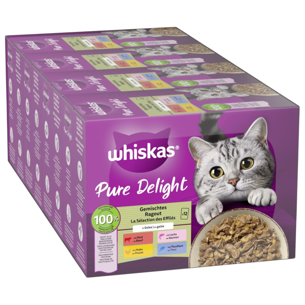 Multipack Whiskas Pure Delight kapsičky 48 x 85 g - míchané ragú v želé