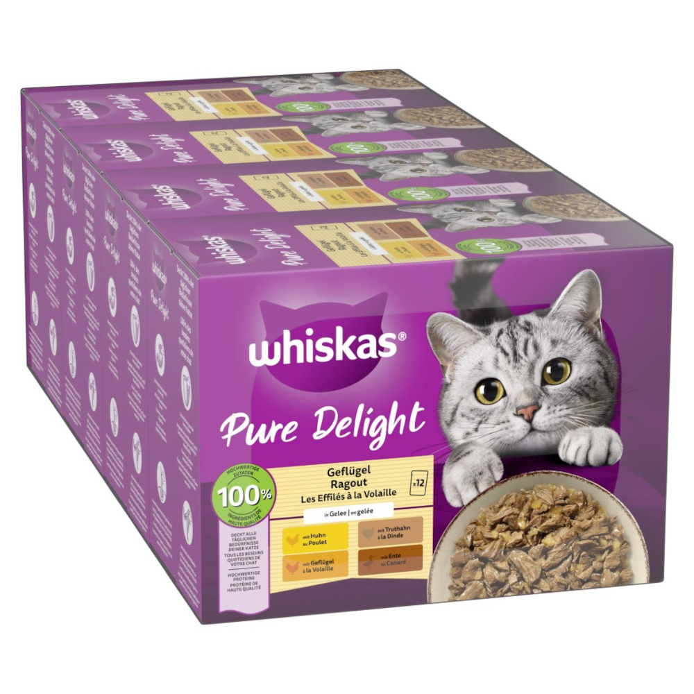 Multipack Whiskas Pure Delight kapsičky 48 x 85 g - drůbeží ragú v želé