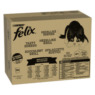 Jumbopack Felix "Tasty Shreds" kapsičky 120 x 80 g - míchané balení v omáčce