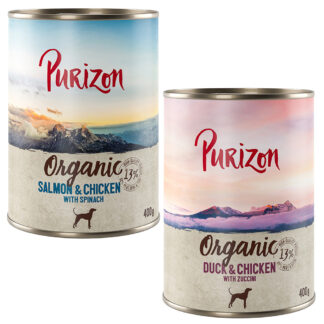 Purizon Organic výhodné balení 12 x 400 g - míchané balení: 6 x kachna s kuřecím