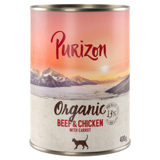 Purizon Organic 12 x 400 g výhodná balení - hovězí a kuřecí s mrkví