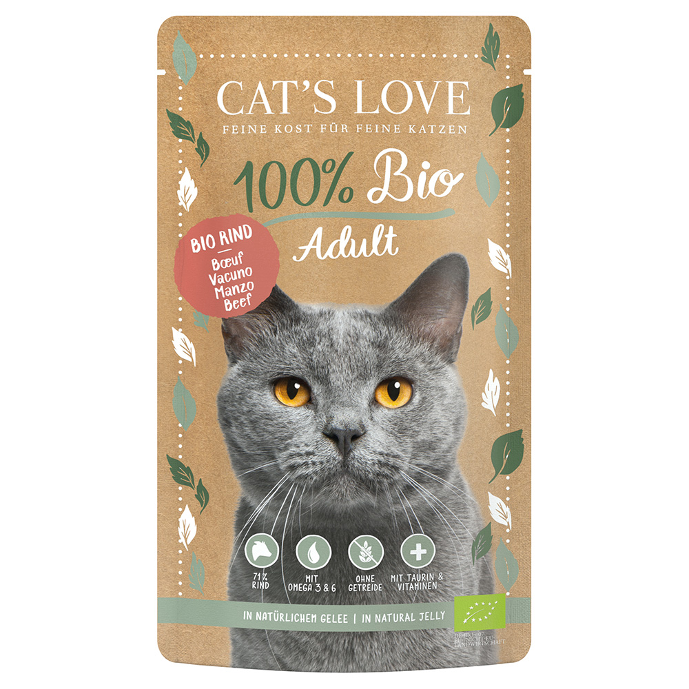 Cat's Love Bio 24 x 100 g – výhodné balení - hovězí